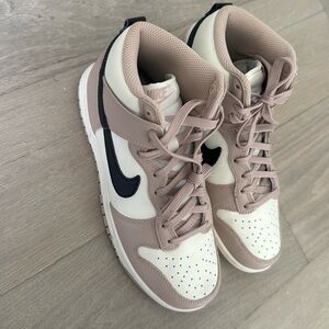 Nike high top dunks. Black, white and tan.
